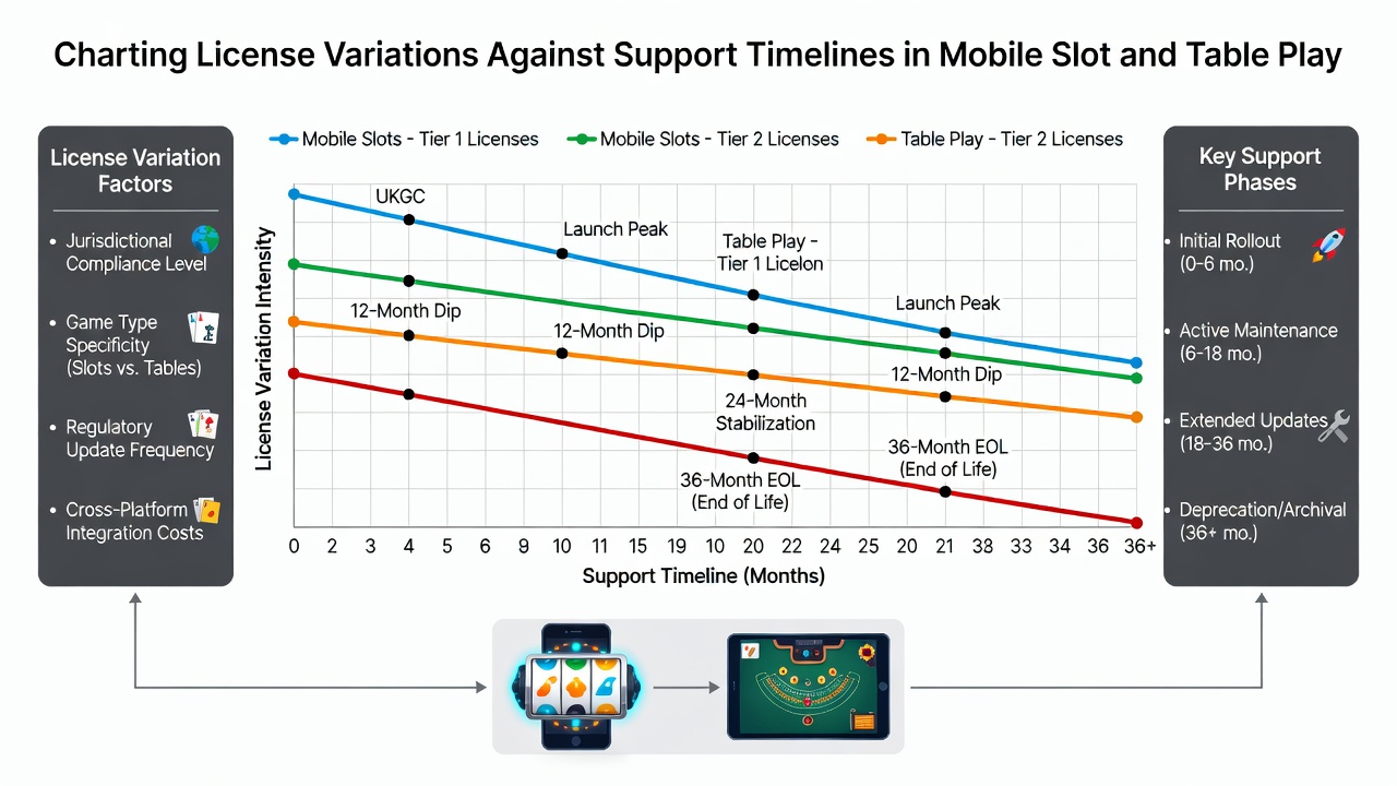 Grafik mit Beispieldaten zu Support-Reaktionszeiten unter verschiedenen Lizenzen für mobile Slots und Tischspiele